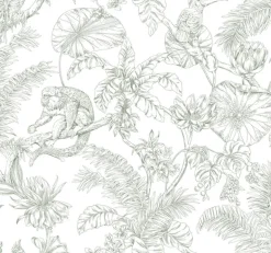 Toile Resource Library Tropical Sketch Toile Wallpaper - Green