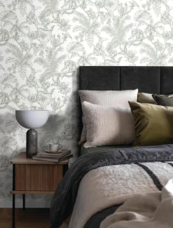 Toile Resource Library Tropical Sketch Toile Wallpaper - Green