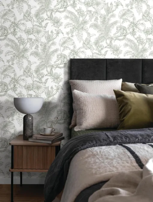 Toile Resource Library Tropical Sketch Toile Wallpaper - Green