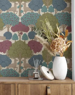 Westbury Forest Forest of Arden Deer Wallpaper - Merlot