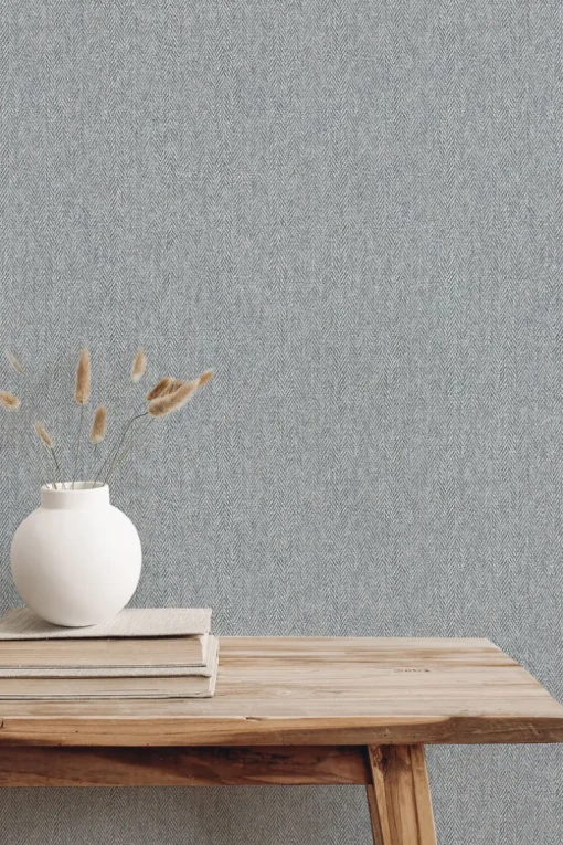 Westbury Forest Herringbone Tweed Wallpaper - Blue